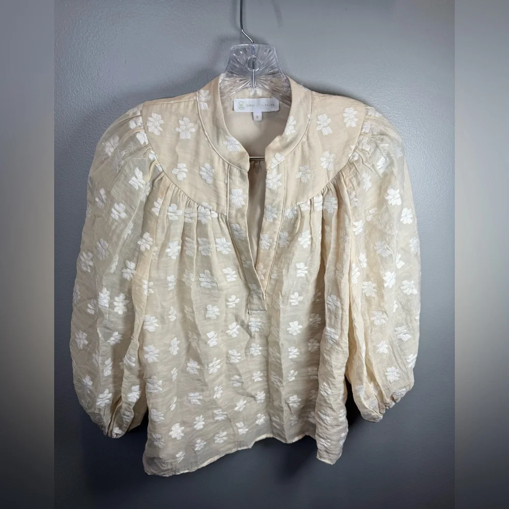Anthropologie Corey Lynn Carter Cream Embroidered Floral‎ Blouse Size Small
